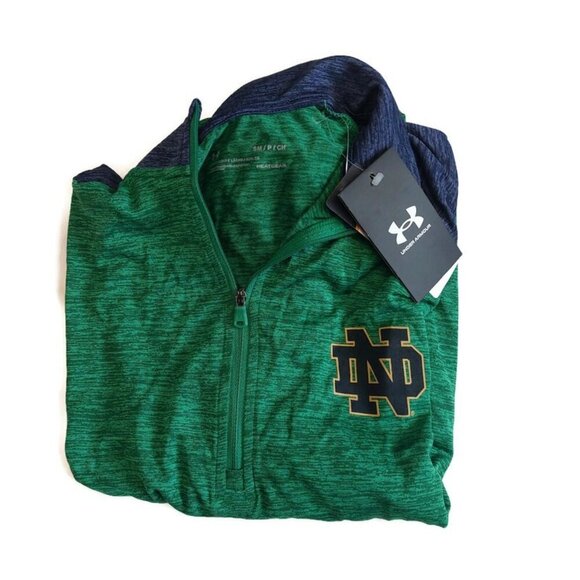 Under Armour Mens S Notre Dame Fighting Irish 1/4 Zip LS Pullover Shirt UA Green - Picture 6 of 6